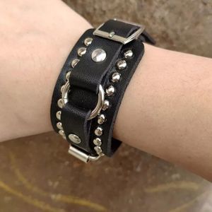 Black leather and chain link studded goth punk Biker Bracelet new